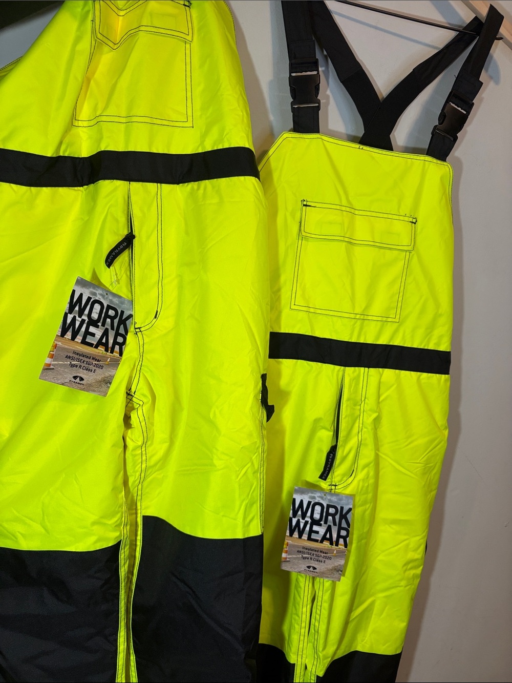 TWO Pairs of Fluorescent Yellow Safety Protective PPE Overall Bib Type R Class E